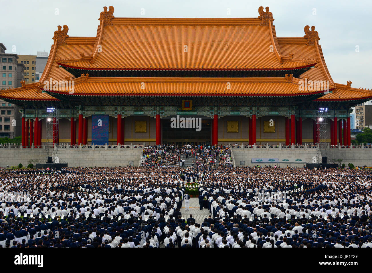 TAIPEI, TAIWAN - MAY 14, 2017 - Members of the Buddhist Tzu Chi Foundation gather to celebrate an annual event at Chiang Kai-shek Memorial in Taipei Stock Photo