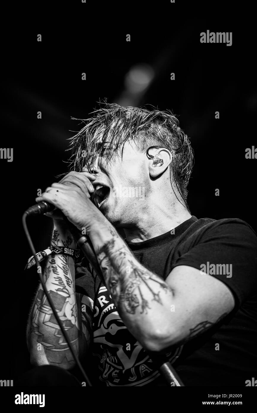 Billy Talent performing at a music festival in British Columbia Canada in black and white. Stock Photo