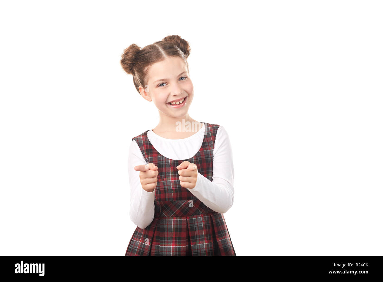 School girl pointing at you Stock Photo
