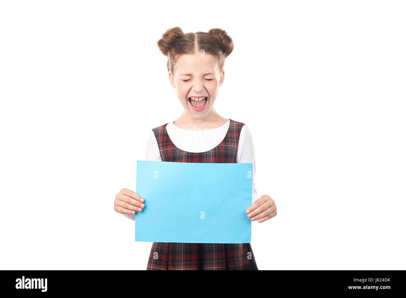 School girl holding blank paper Stock Photo