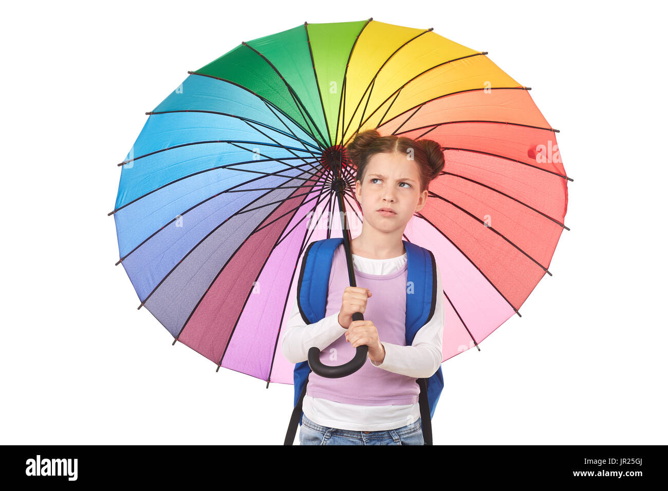 School girl under umbrella Stock Photo