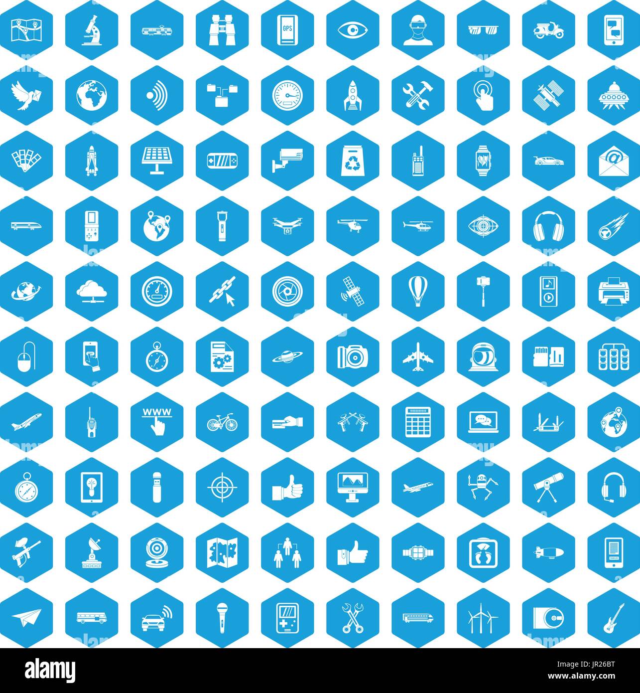 100 wireless technology icons set blue Stock Vector