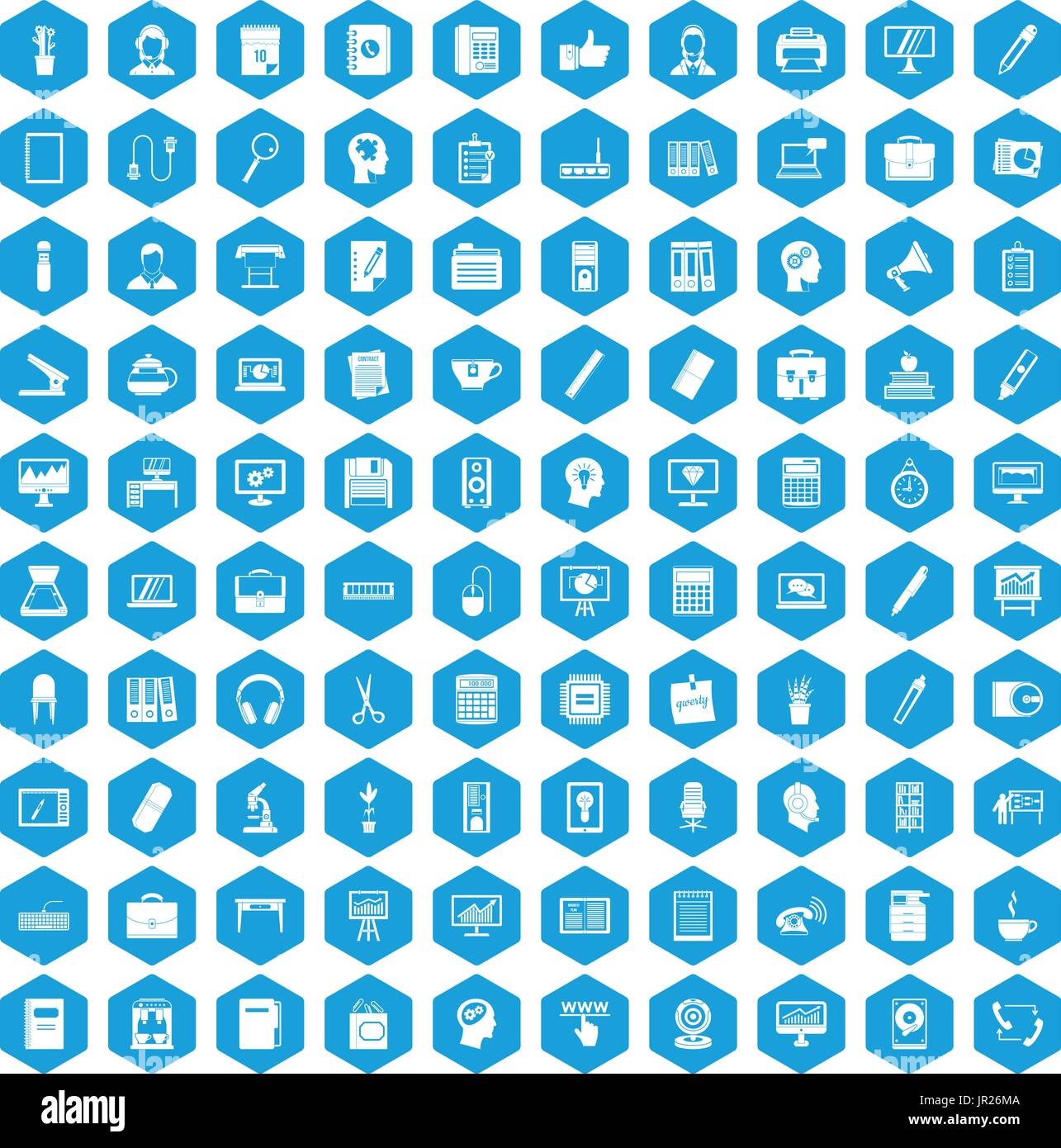 100 work space icons set blue Stock Vector