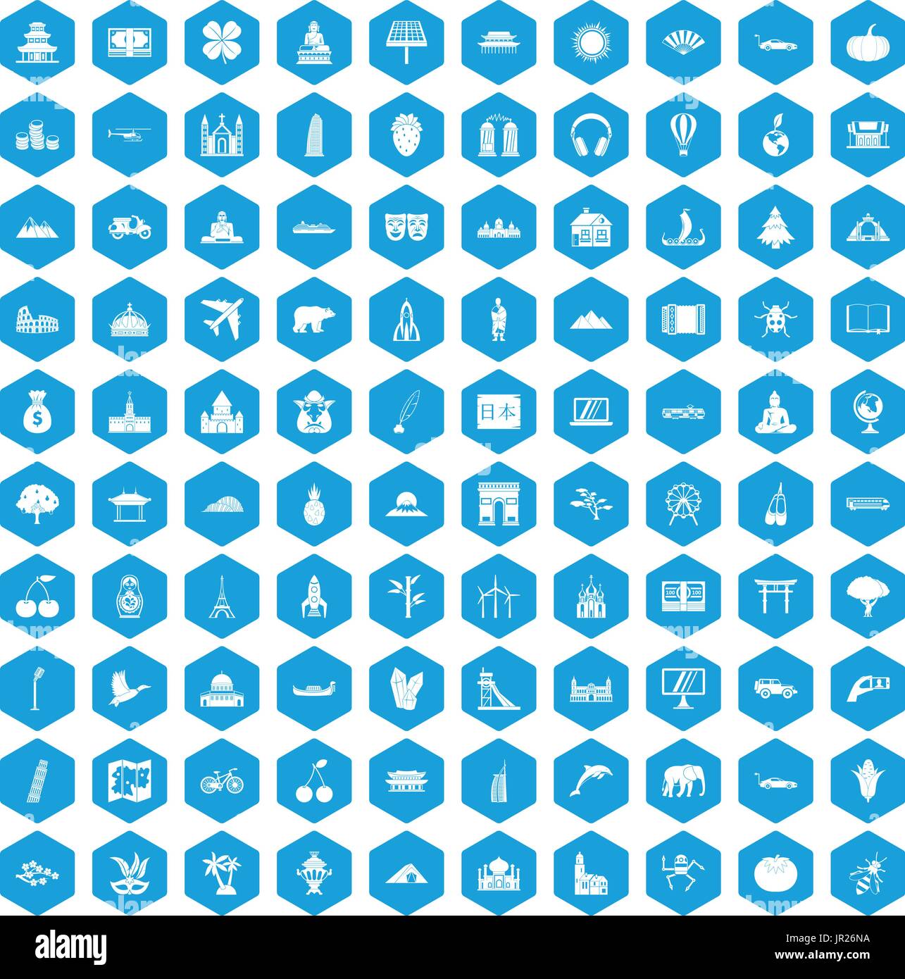 100 world icons set blue Stock Vector