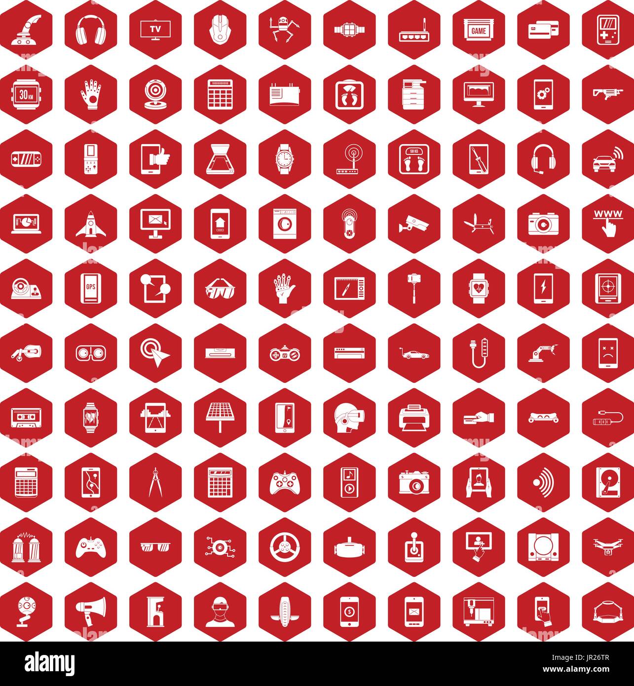 100 adjustment icons hexagon red Stock Vector