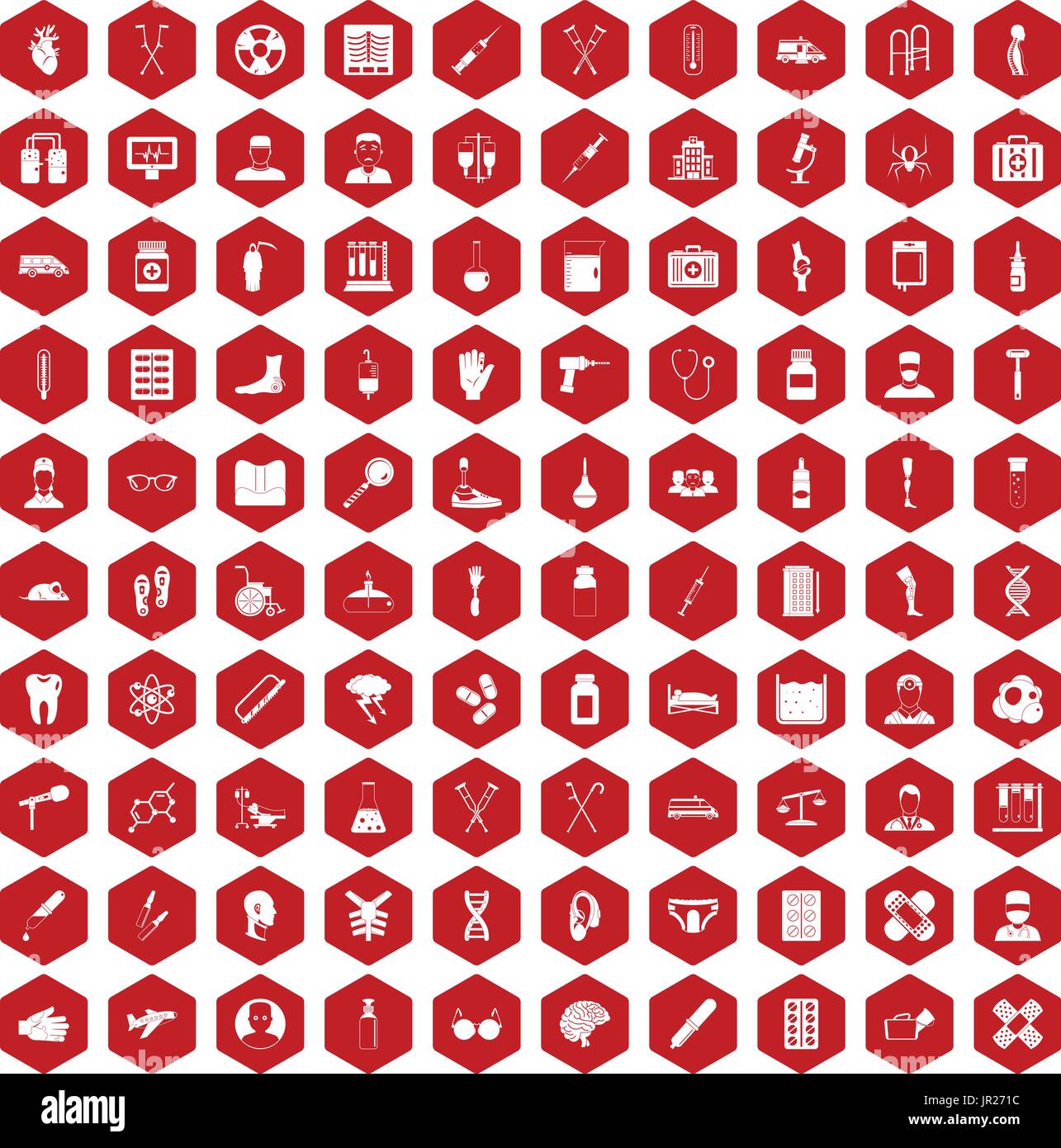 100 ambulance icons hexagon red Stock Vector