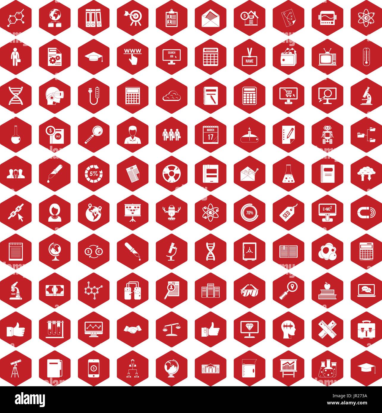 100 analytics icons hexagon red Stock Vector