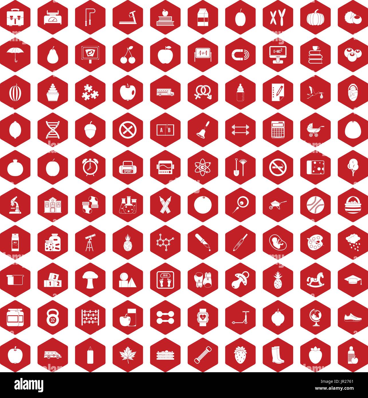 100 apple icons hexagon red Stock Vector