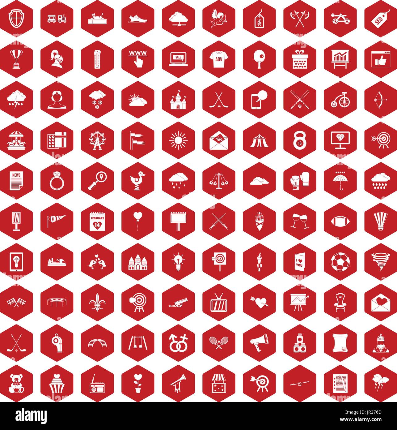 100 arrow icons hexagon red Stock Vector