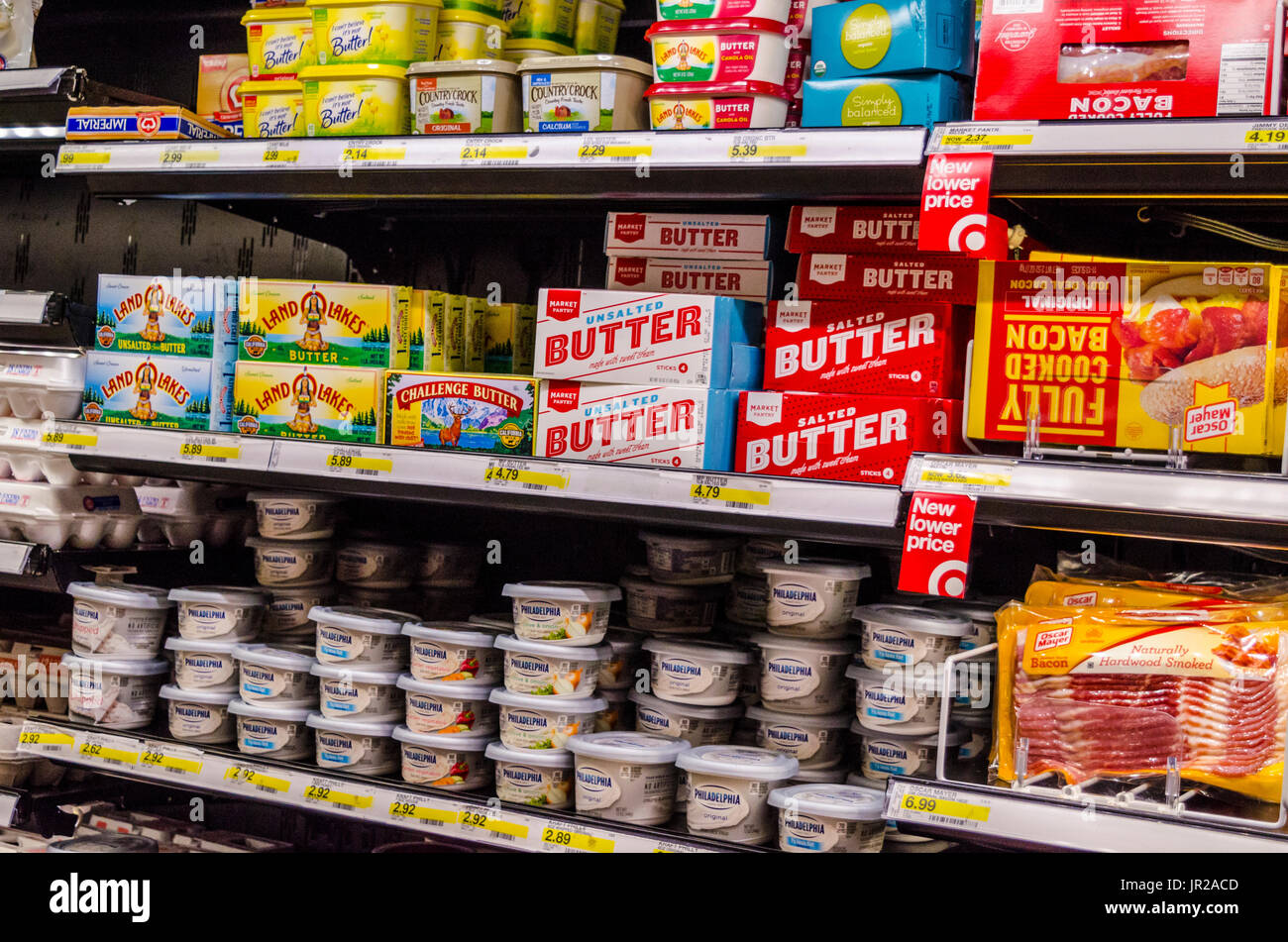 The dairy and cold food section of a California Supermarket Stock Photo ...