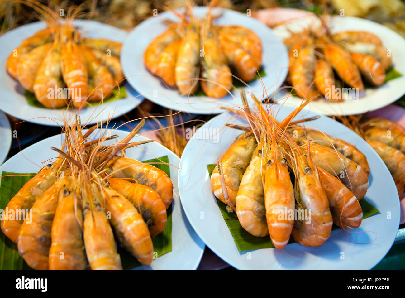 Thai seafood in a market stall. Stock Photo