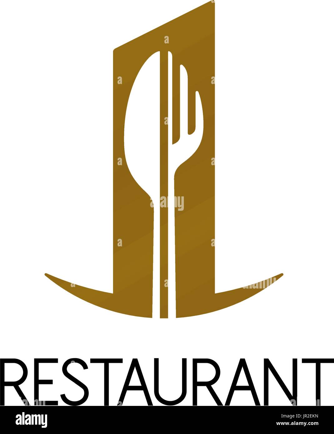 Design of restaurant logo on white background. Fork and knife shape. Isolated vector illustration. Stock Vector