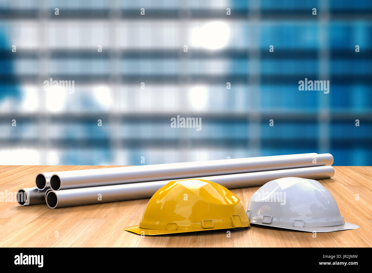 civil engineer concept with safety helmets and pipeline Stock Photo Alamy