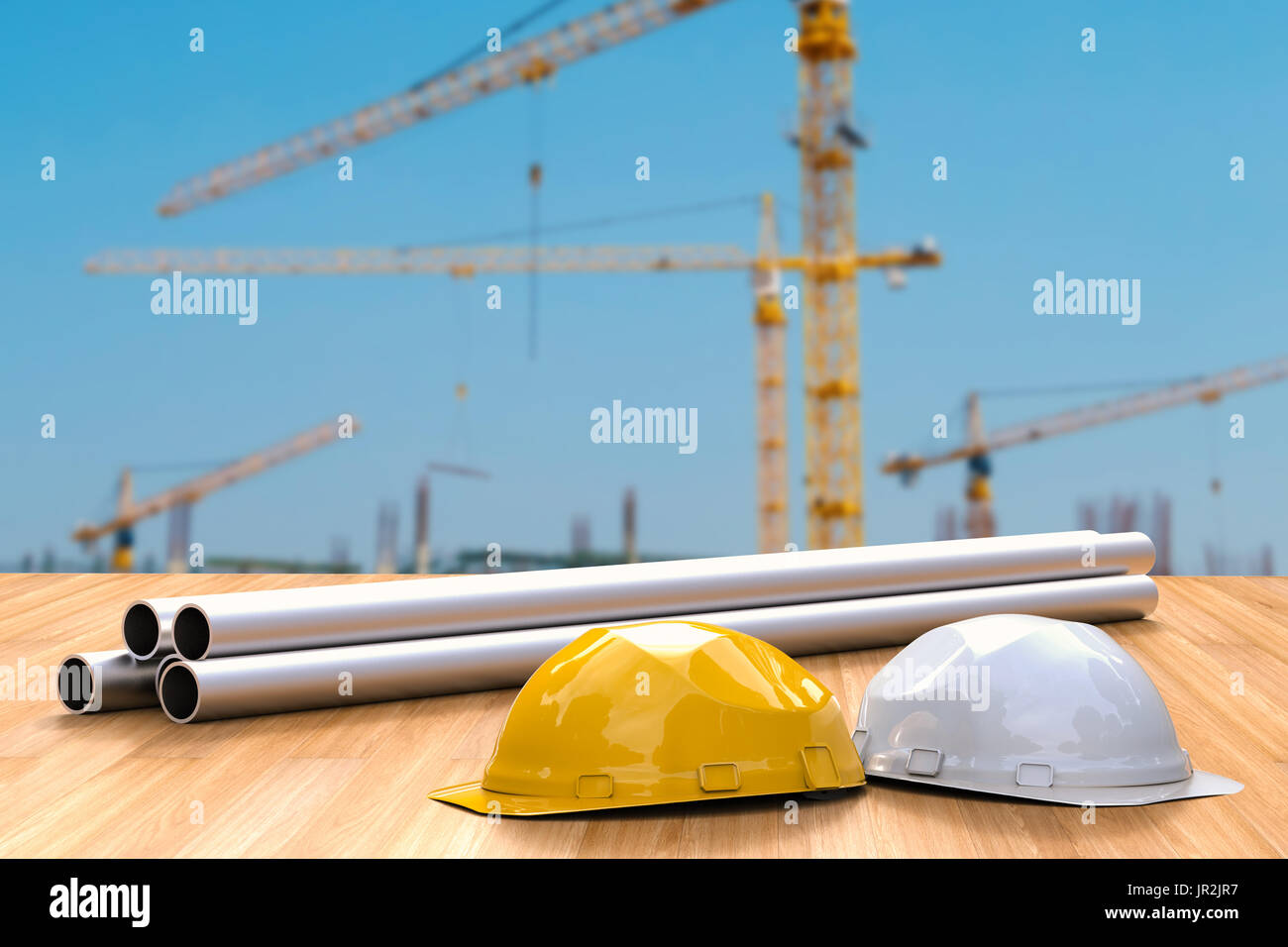 civil engineer concept with safety helmets and pipeline Stock Photo Alamy