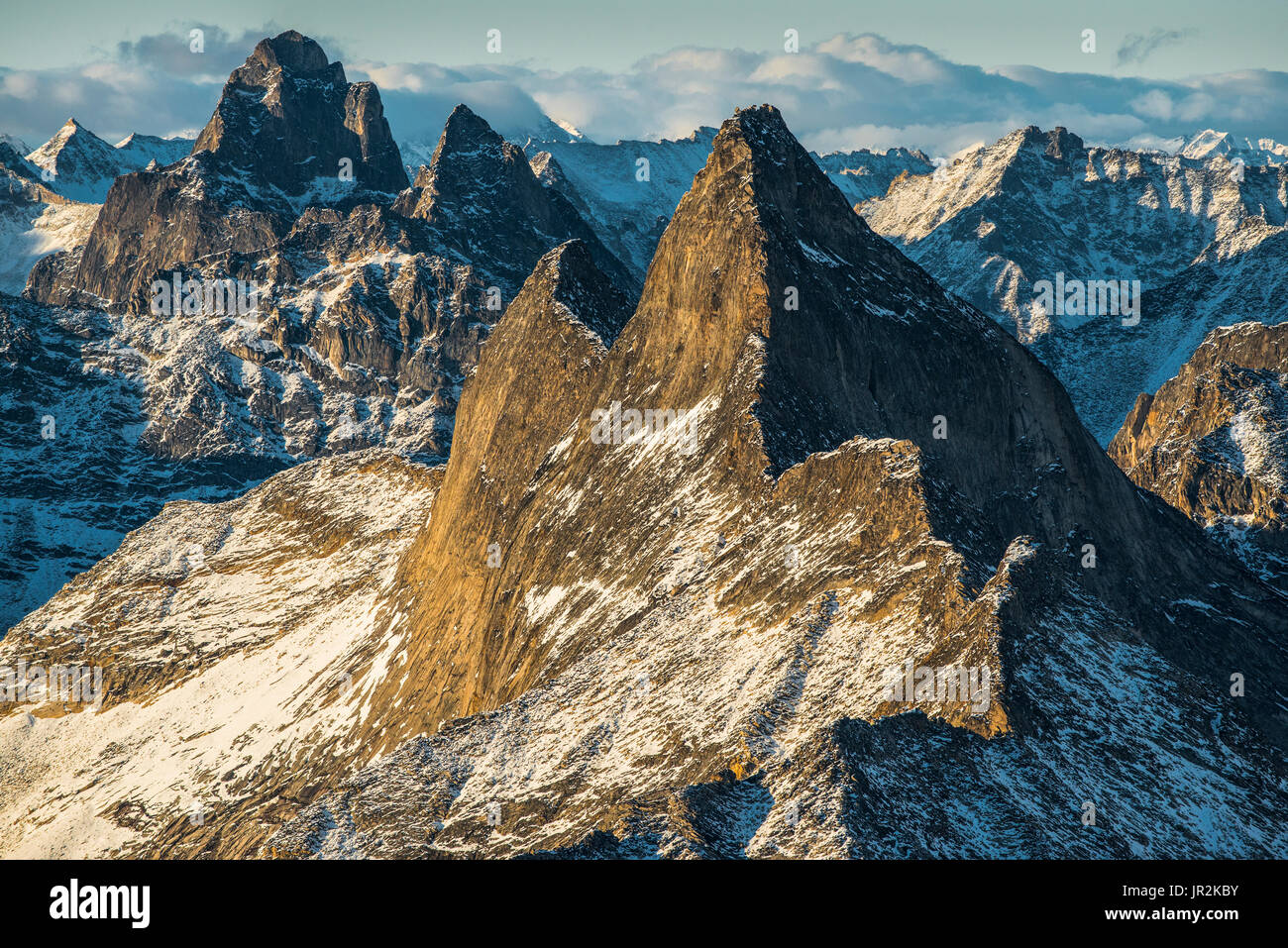 Aerial Of Igitna Peak (Left) In The Neacola Mountains Near Merrill Pass, Lake Clark National Park And Preserve, Southcentral Alaska, USA Stock Photo