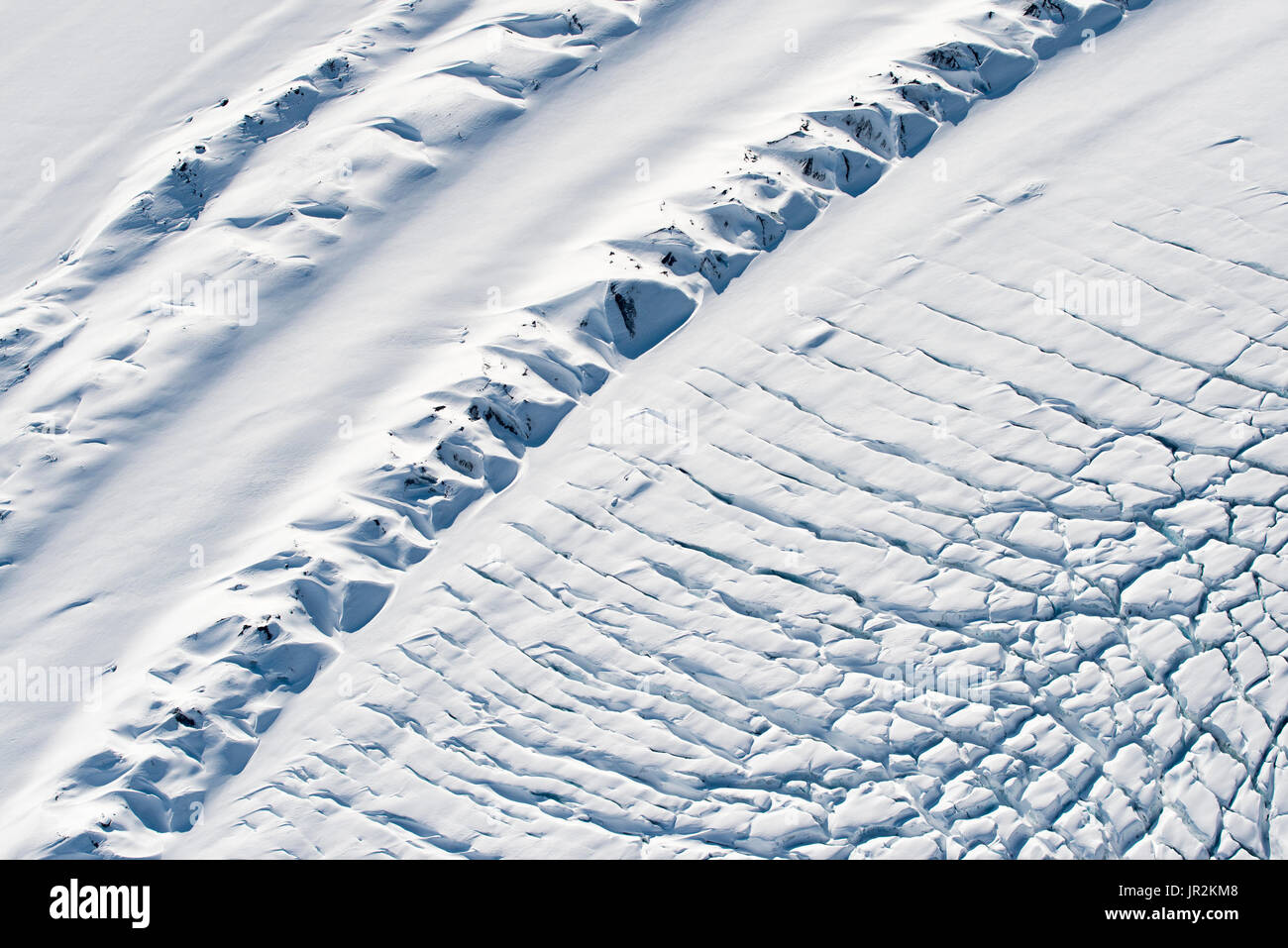Aerial View Of Crevasses On The Medial Moraine Of Eldridge Glacier, Alaska Range, Interior Alaska, USA Stock Photo