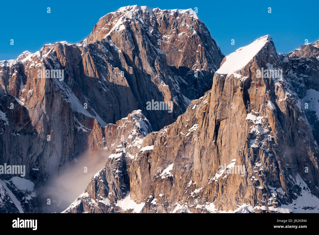 Aerial View Of Moose's Tooth And Broken Tooth In Denali National Park, Interior Alaska, USA Stock Photo