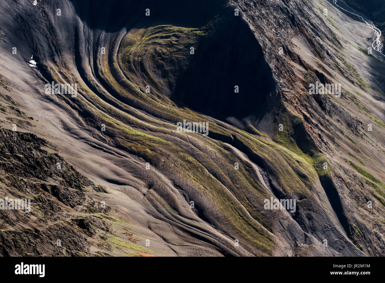 Aerial View Of A Rock Glacier In The Revelation Mountains Of The Alaska Range, Interior Alaska, USA Stock Photo