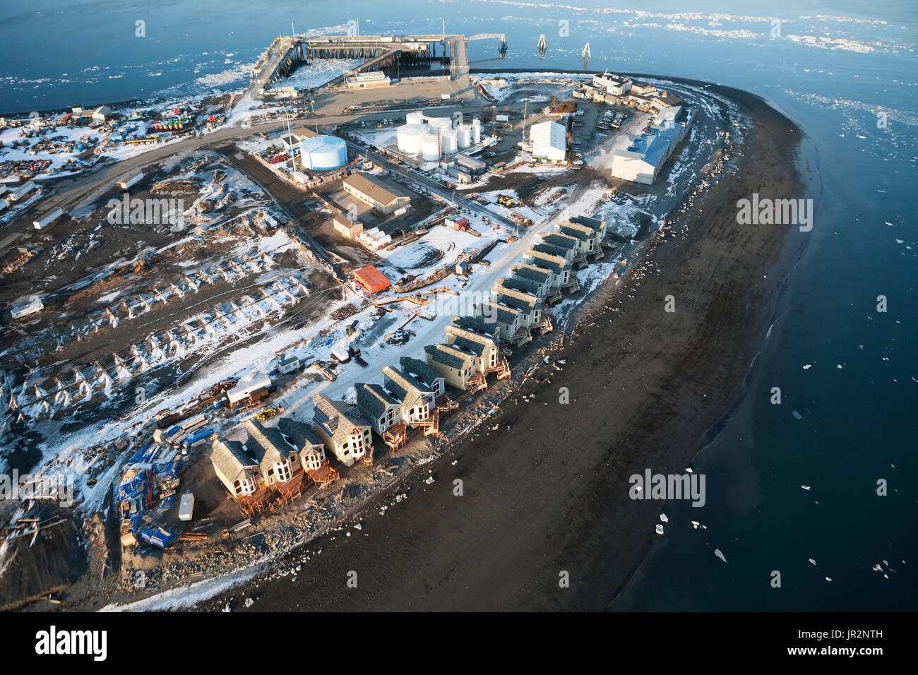 Aerial View Of Land's End Hotel And Condos In Winter On The Homer Spit, Southcentral Alaska, USA