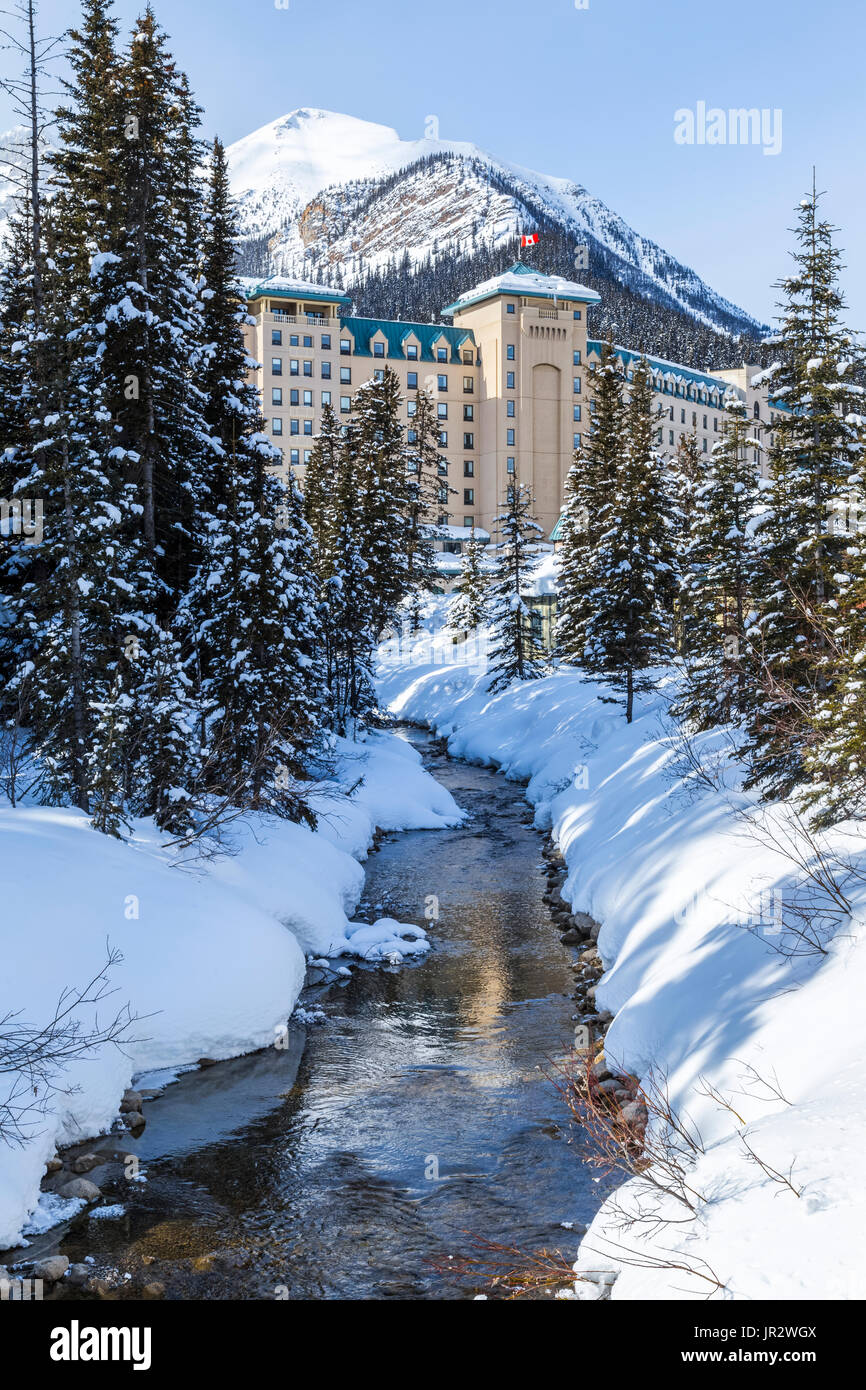 Winter Trails Along Lake Louise In Banff National Park, The River Is ...