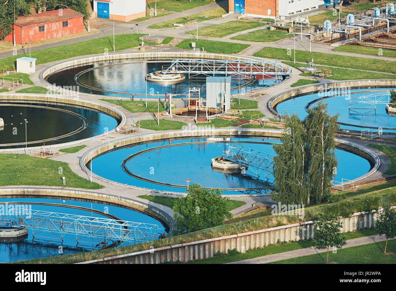 Water recycling in large sewage treatment plant. Stock Photo