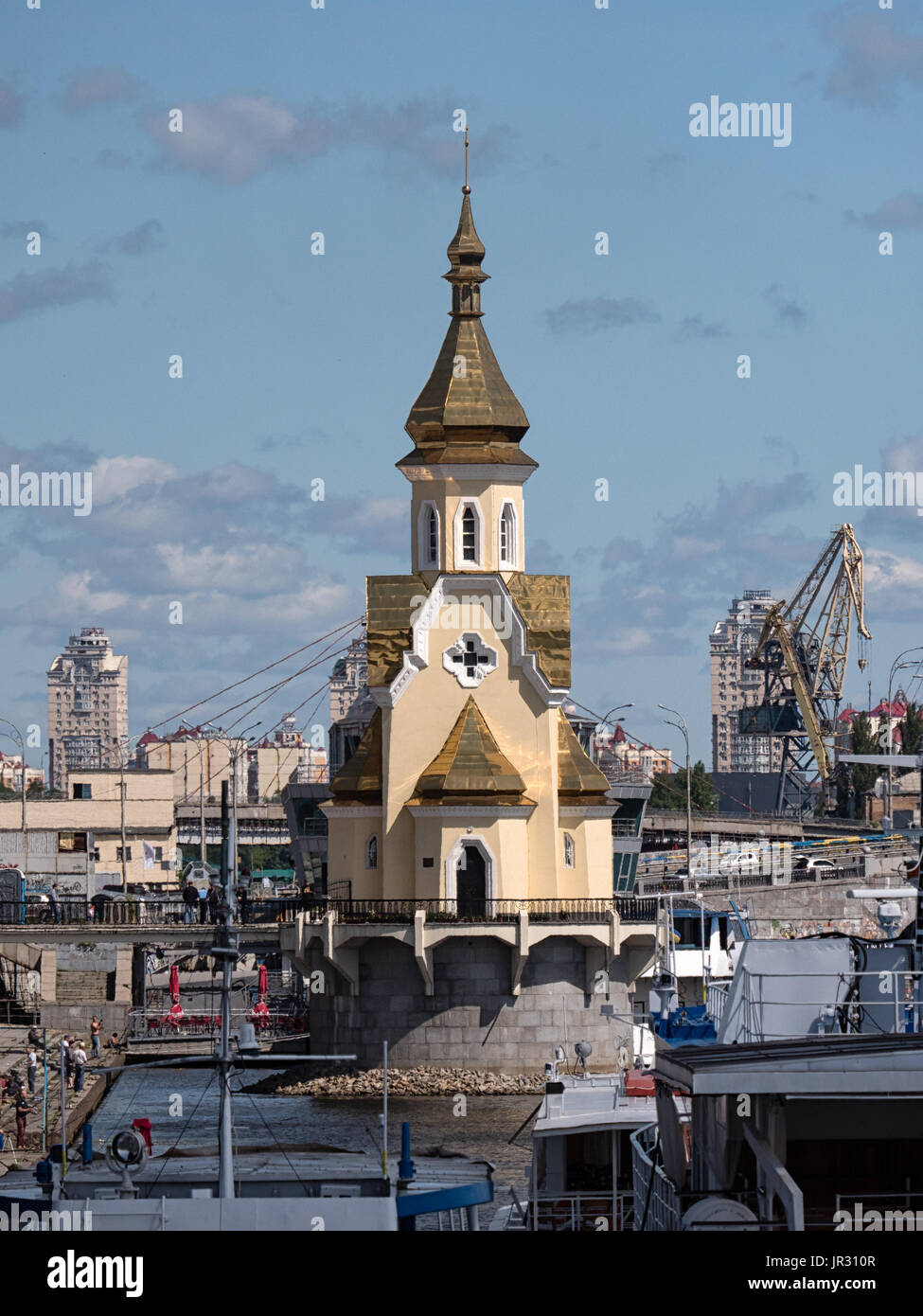 KYIV, UKRAINE - JUNE 12, 2016:  St. Nicolas Wondermaker on The Water Church on the Dnieper (Dnipro) River in the Podil District Stock Photo