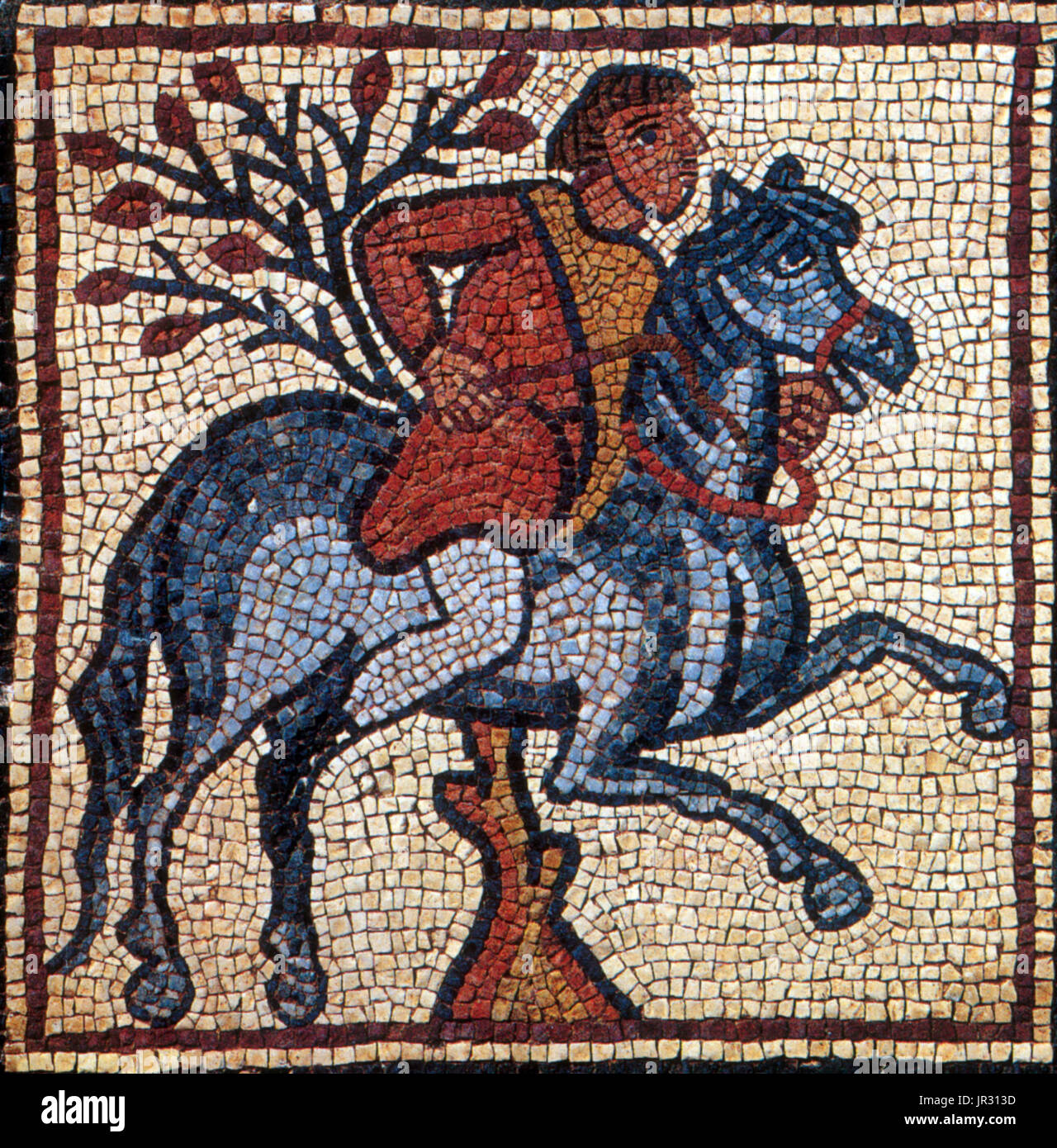 Horse and Rider,Byzantine Mosaic,6th Century Stock Photo