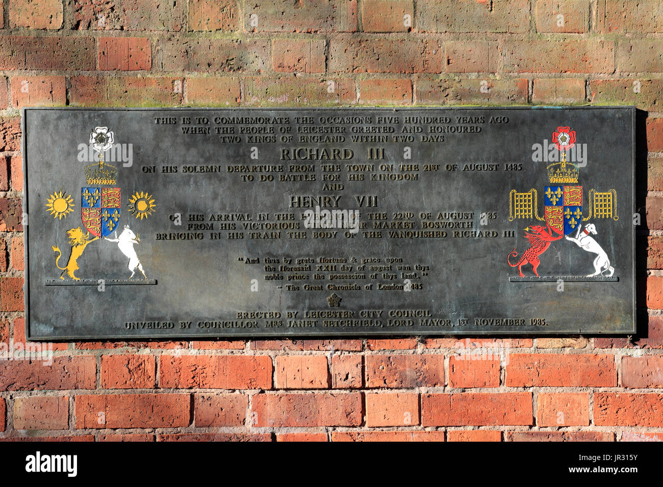 King Richard III Plaque, Leicester Cathedral, Leicester City, Leicestershire, England; Britain; UK Stock Photo