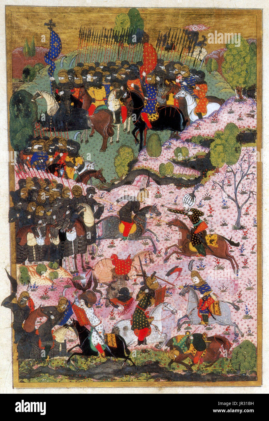 The Battle of Mohács was one of the most consequential battles in Central European history. It was fought on August 29, 1526 near Mohács, Kingdom of Hungary, between the forces of the Kingdom of Hungary, led by Louis II, and those of the Ottoman Empire, led by Suleiman the Magnificent. Hungary had an expensive but obsolete army, reliant on heavily armored knights on armored horses. The Hungarian battlefront consisted of two lines, the first with a center of mercenary infantry and artillery and the majority of the cavalry on either flank. The second line was a mix of levy infantry and cavalry.  Stock Photo