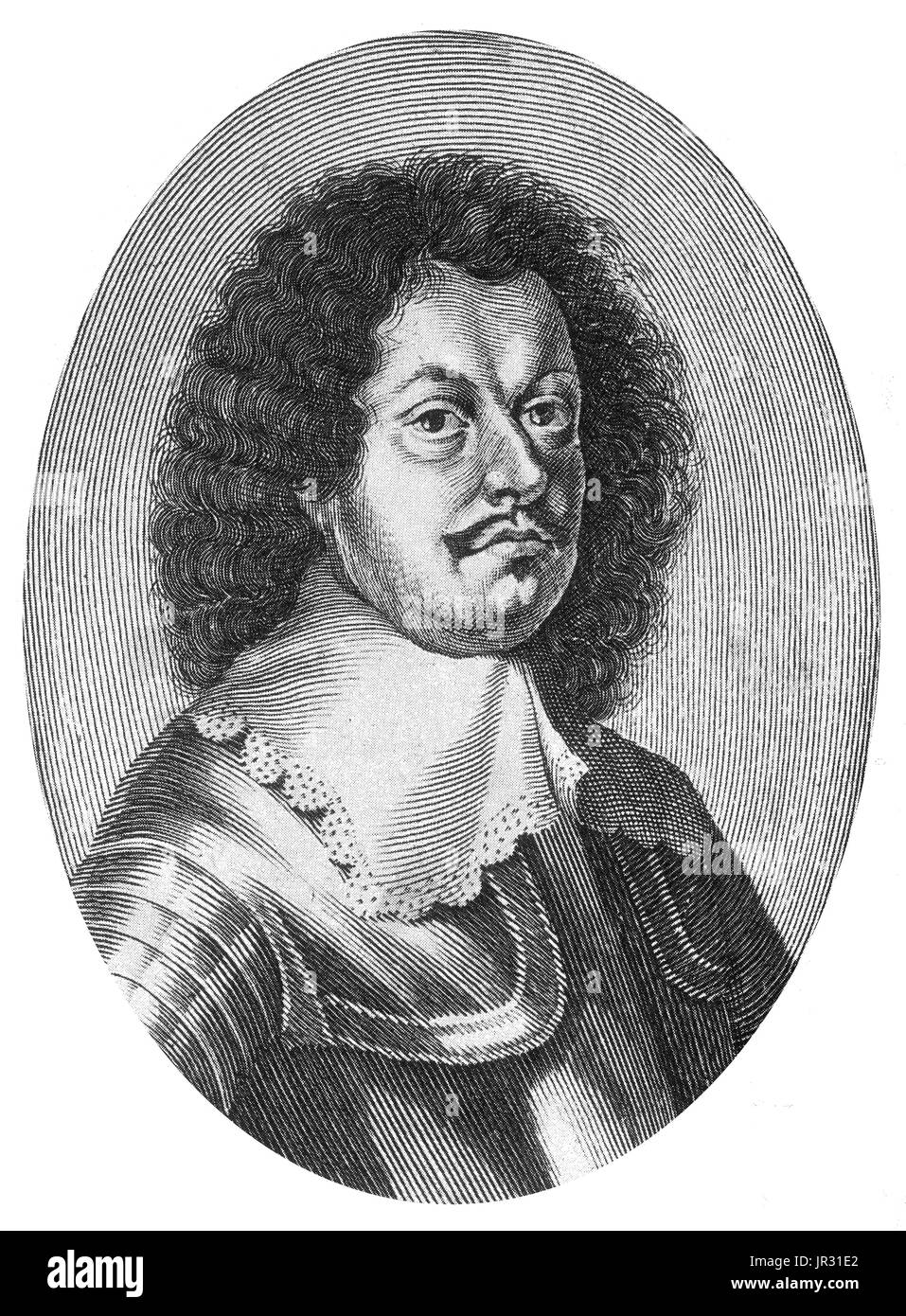 Raimondo, Count of Montecúccoli (February 21, 1609 - October 16, 1680) was an Italian military commander who also served as general for the Habsburg Monarchy. As a general, Montecuccoli shared with Turenne and Condé the first place among European soldiers of his time. For his success in halting the Turkish advance he had been hailed the savior of Europe. He was also influential as a military theorist, with perhaps his most famous quote being 'For war you need three things: 1. Money. 2. Money. 3. Money.' His Memorie della guerra profoundly influenced the age which followed his own. He excelled  Stock Photo