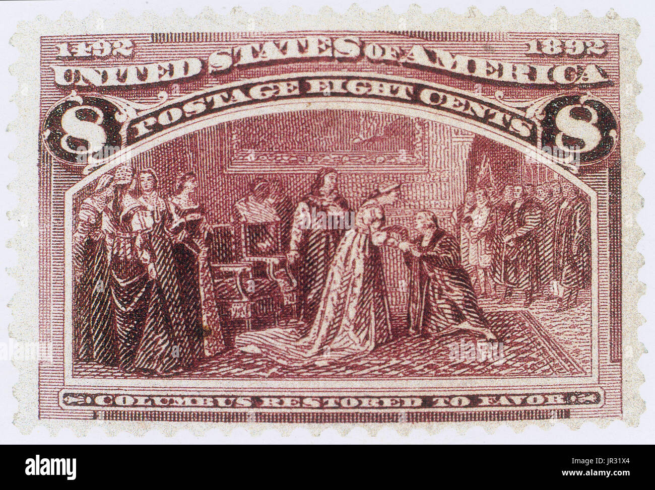 Columbus Restored to Favor,US Postage Stamp,1893 Stock Photo