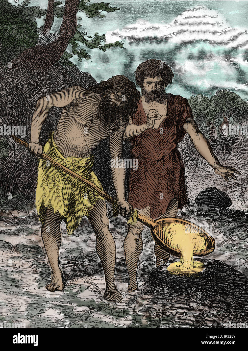 Prehistoric Man,Bronze Age Smelting Stock Photo