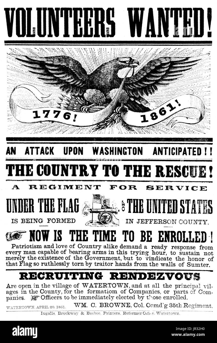 American Civil War Recruitment Poster,1861 Stock Photo
