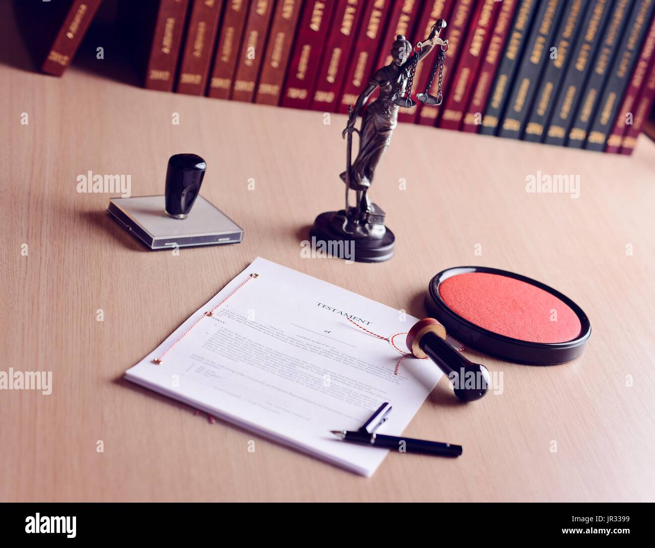 Last will waiting for a notary public sign on desk. Notary public accessories Stock Photo Alamy