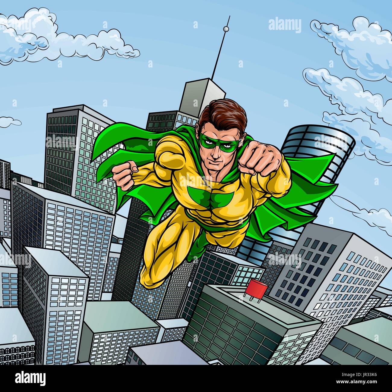 Flying Superhero City Scene Stock Vector Image & Art - Alamy