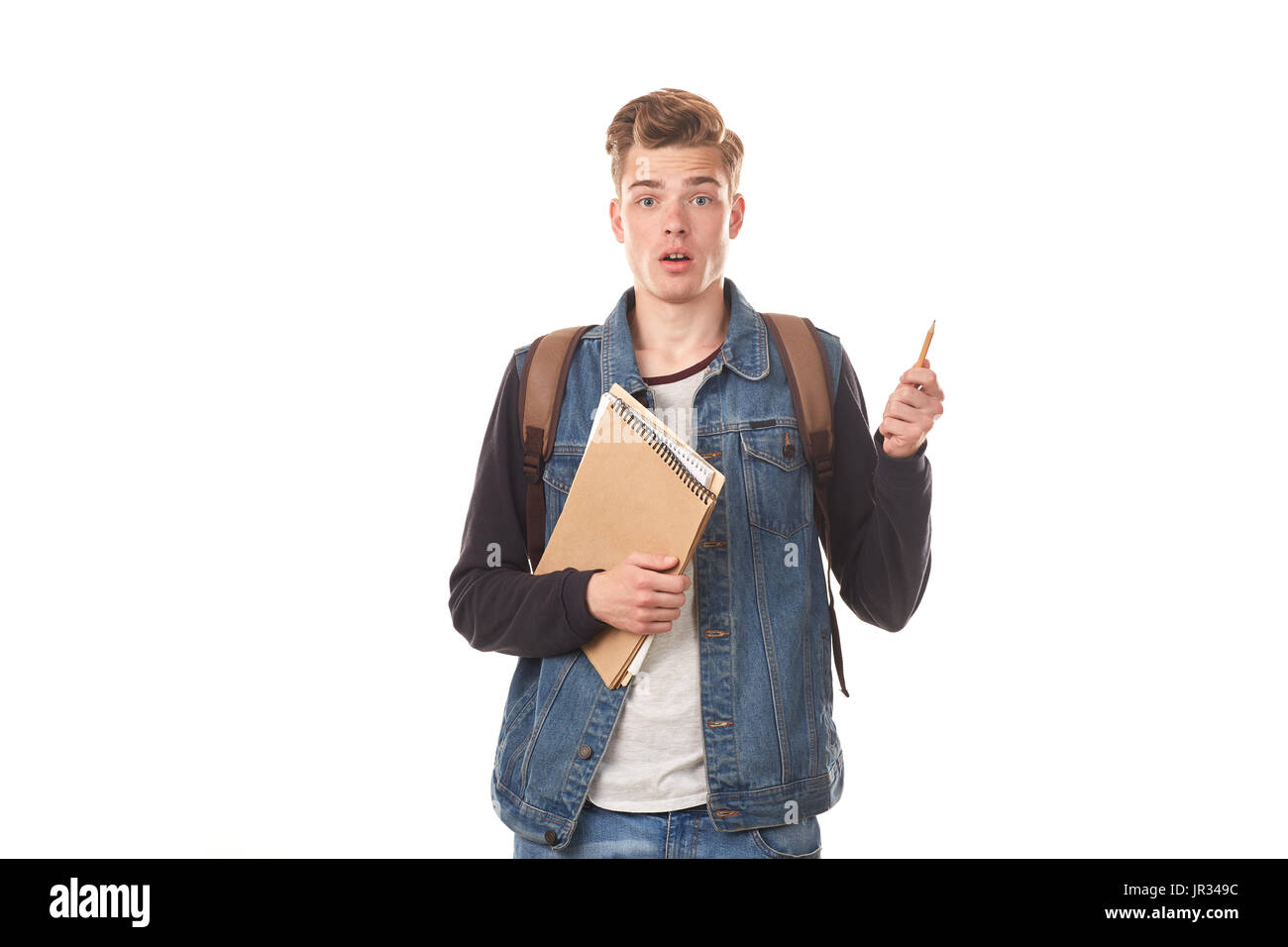 Schoolboy with notepads Stock Photo - Alamy
