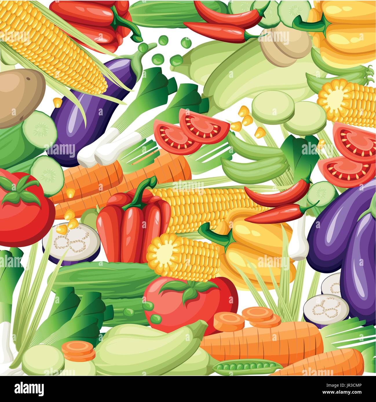 Vector fruits and vegetables seamless pattern or background. Fruits and vegetables design elements and icons for web, stores, package and advertising  Stock Vector