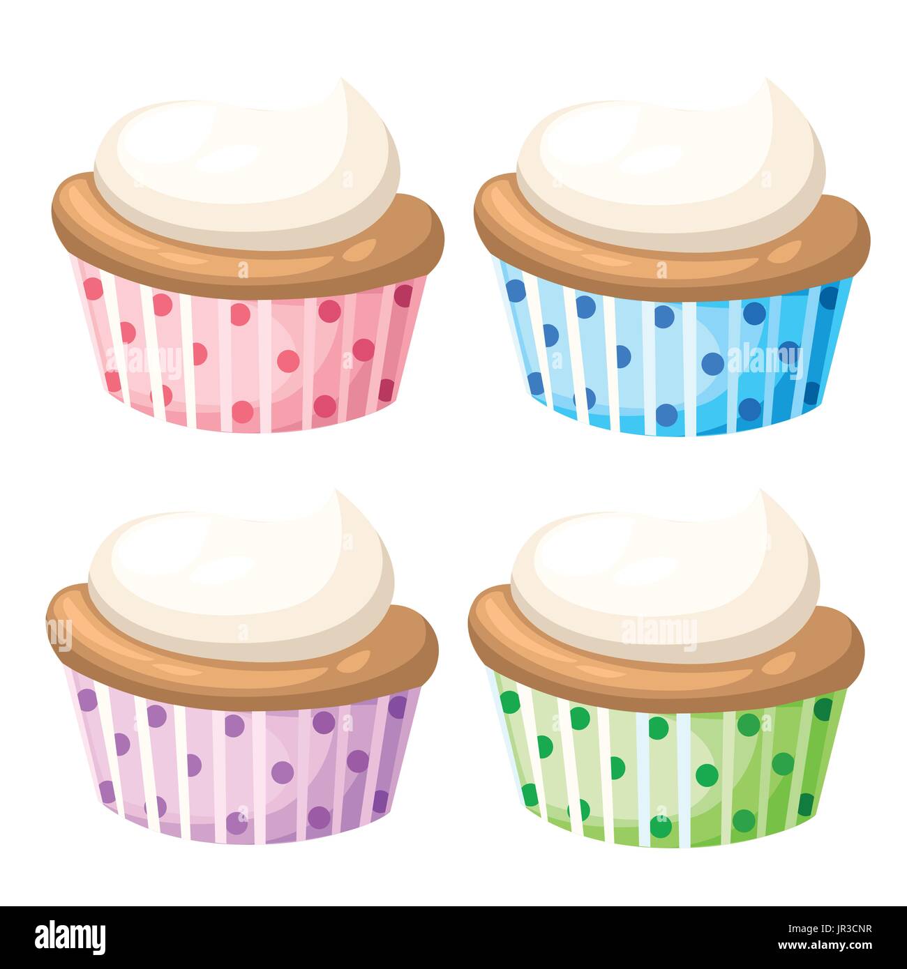 Cupcake vector set isolated Cake collection sweet candy cupcakes that look appetizing. Colorful cupcakes isolated in white Web site page and mobile ap Stock Vector