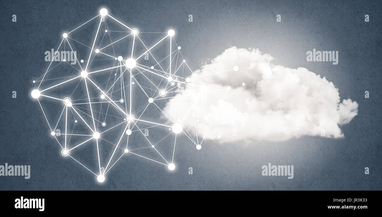 Lines and dots as networking idea drawn on blue background Stock Photo