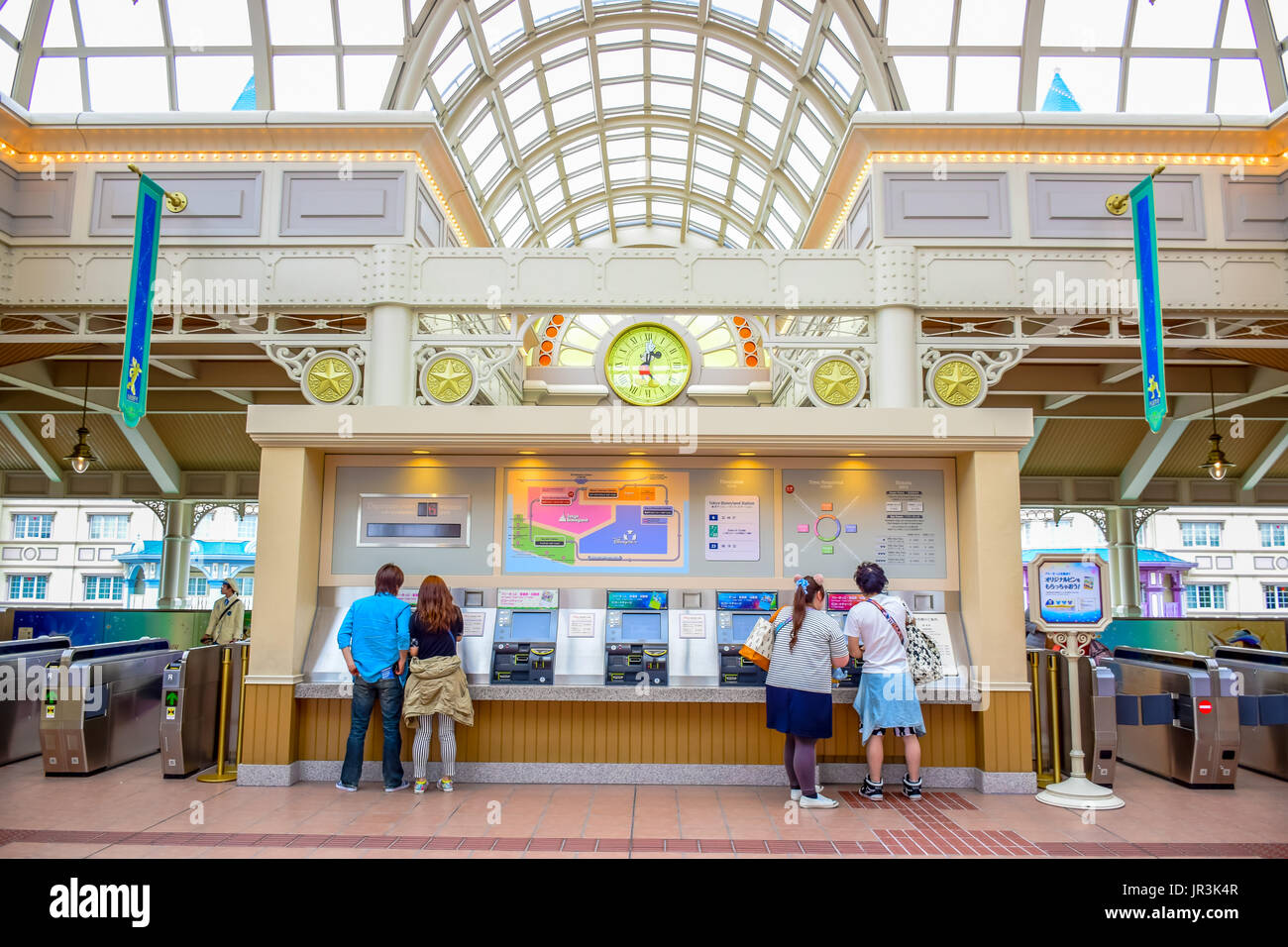 CHIBA, JAPAN: Tourist buying tickets at Tokyo Disneyland Resort monorail train station, Urayasu, Chiba, Japan Stock Photo