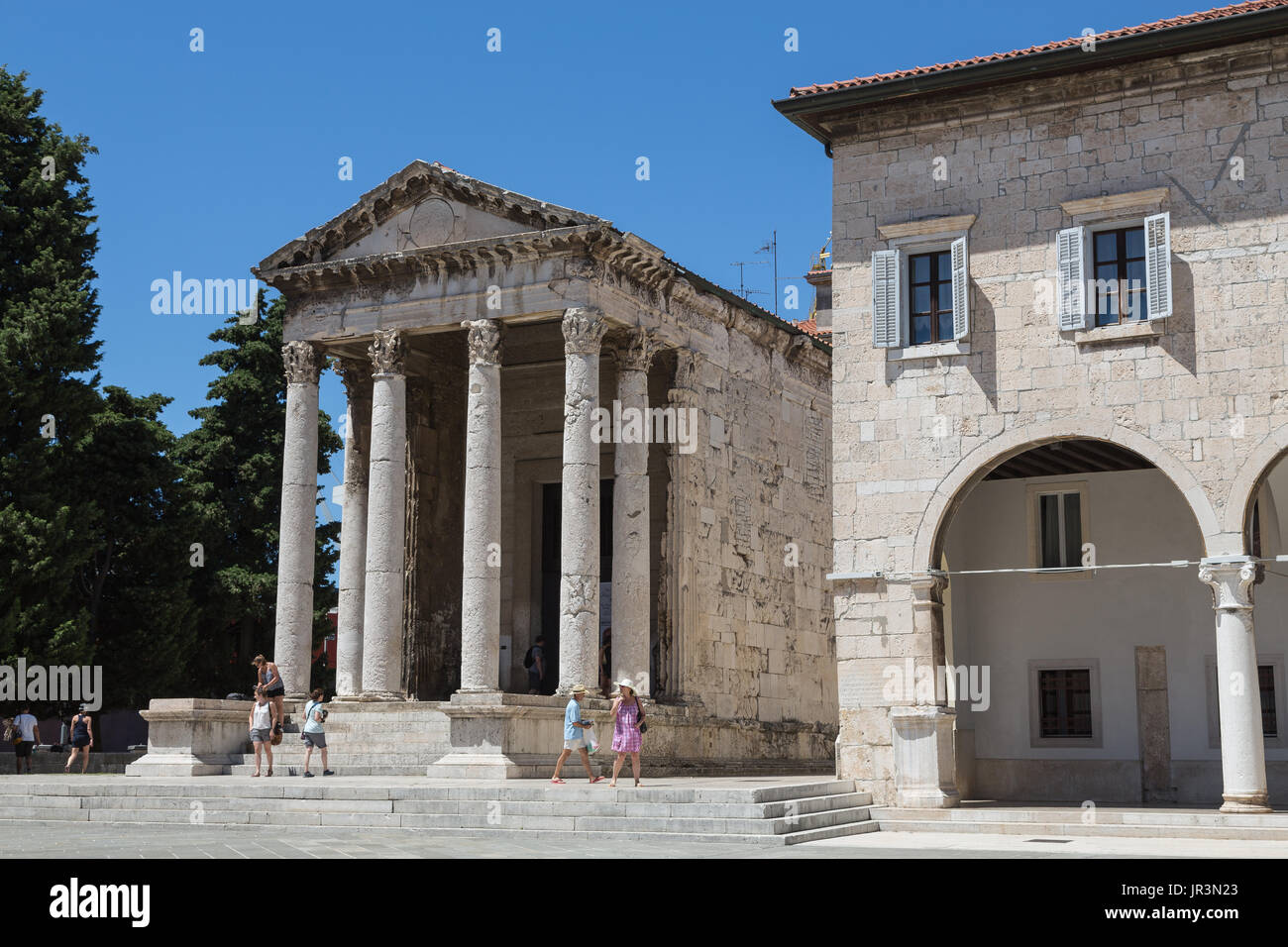 Pula Croatia.Temple of Romae & Augustus. Stock Photo