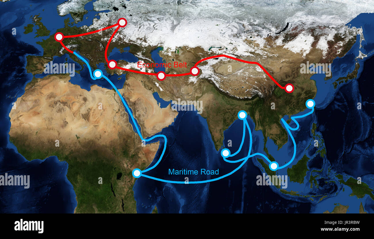 One Belt One Road route map Stock Photo