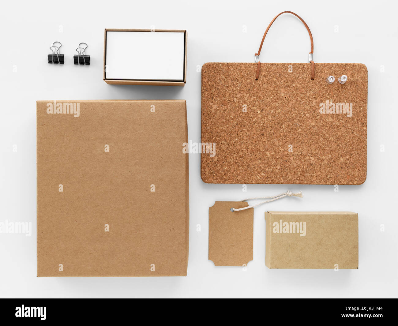 Download Brown Box And Business Card Cork Board Branding Mockup Stock Photo Alamy