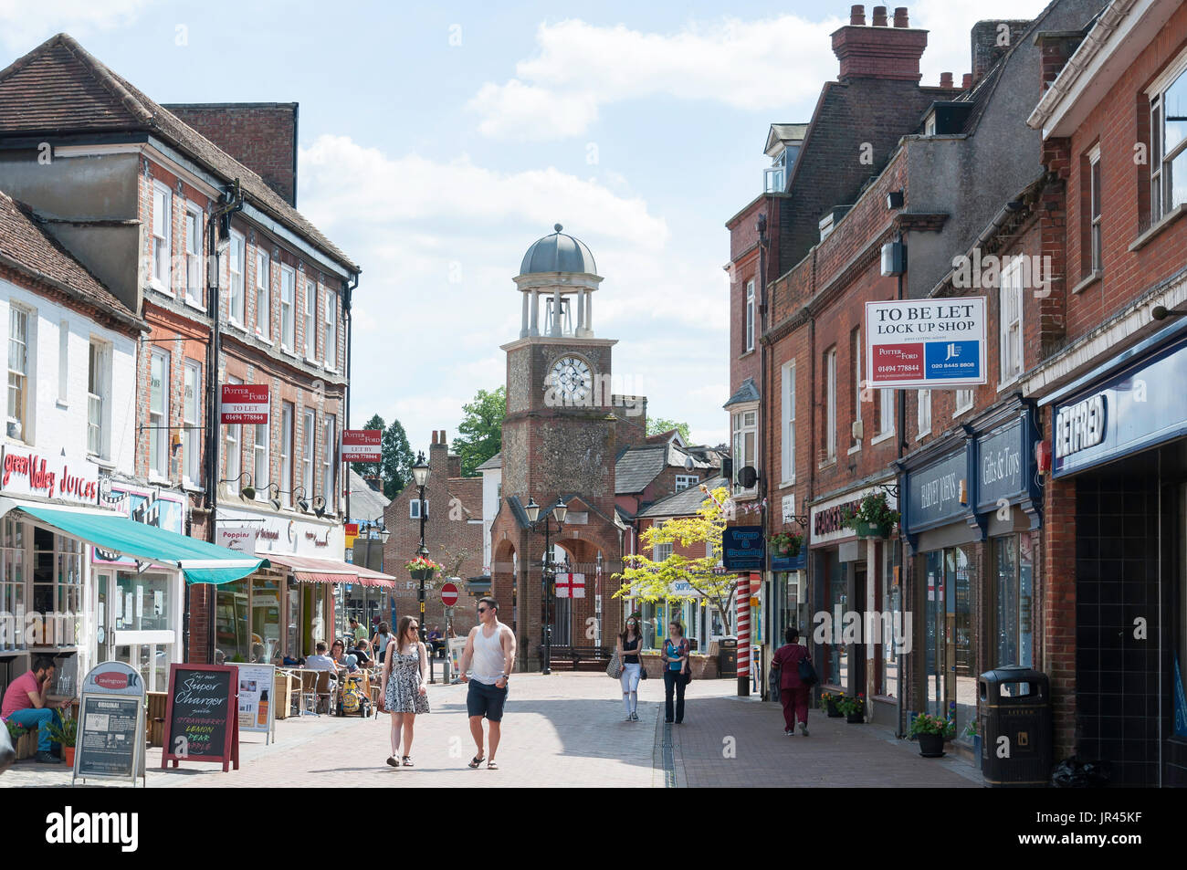 Clock Tower and Market Square from Chesham High Street, Chesham, Buckinghamshire, England, United Kingdom Stock Photo