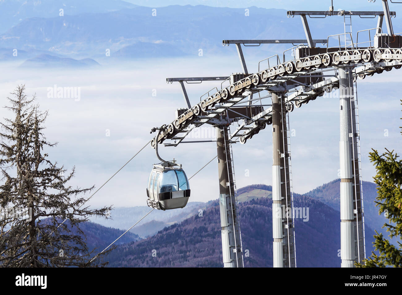 Ski lift cable booth or car, Ropeway and cableway transport sistem for