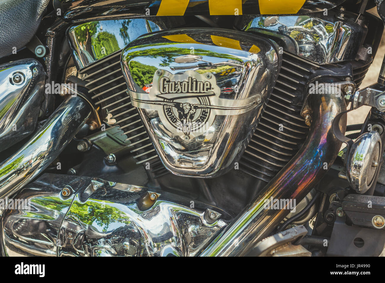 Show classic american motorcycles. Motorcycle parts details. Vintage filter effect Stock Photo
