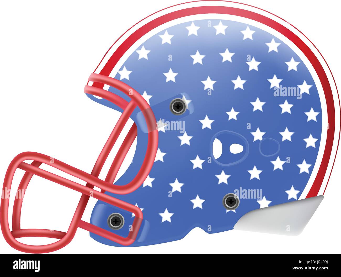 Blue American Football Helmet With Stars Side View. American Flag Isolated On A White Background. Vector Illustration. Stock Vector