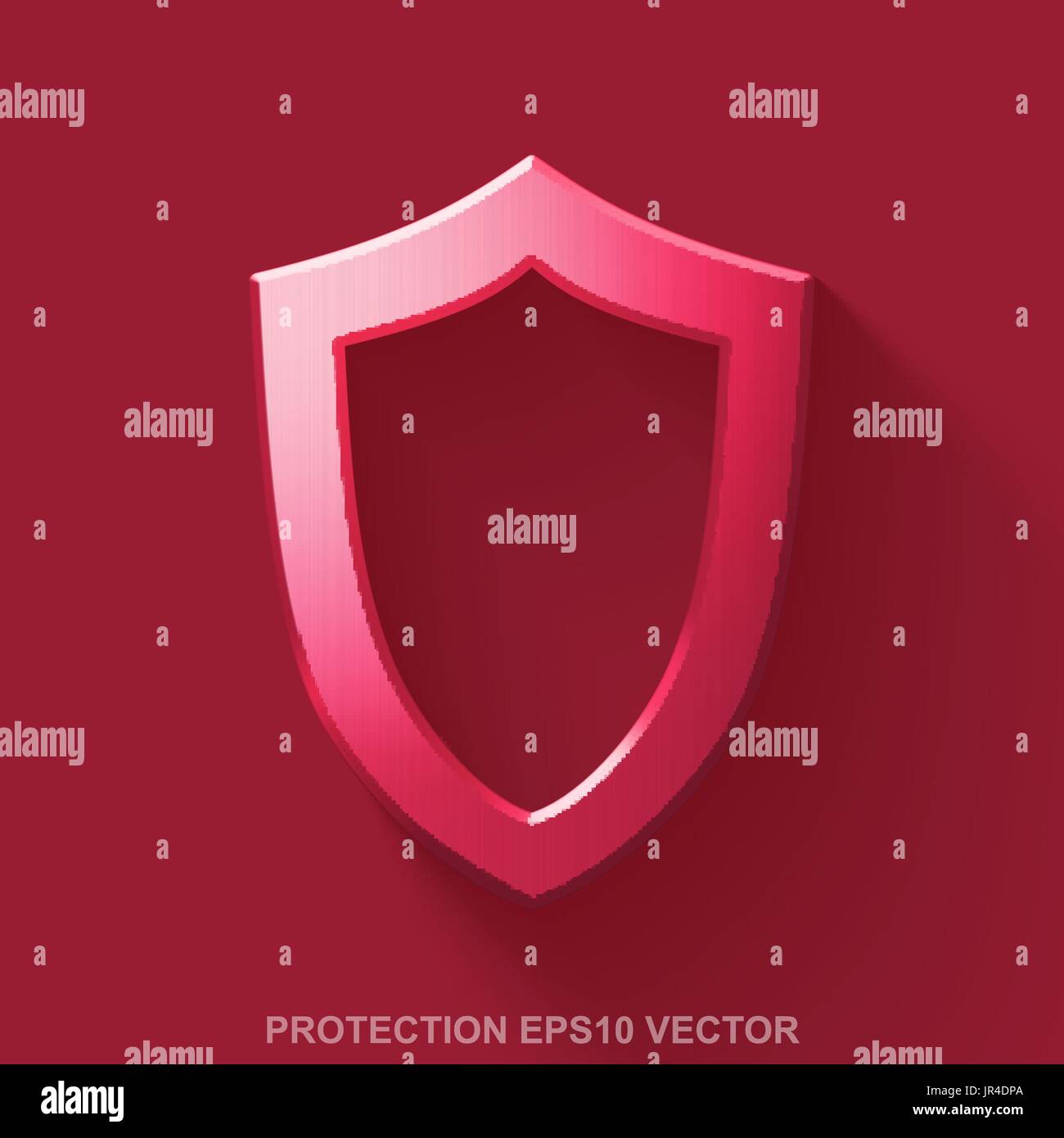 Flat metallic privacy 3D icon. Red Glossy Metal Contoured Shield on Red ...