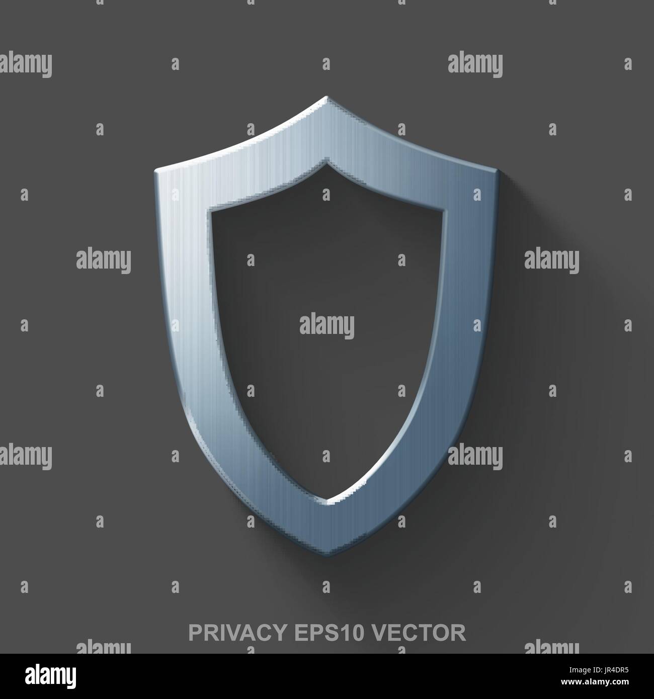 Flat metallic privacy 3D icon. Polished Steel Contoured Shield on Gray ...