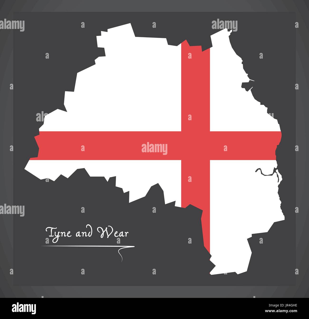 Tyne and Wear map England UK with English national flag illustration Stock Vector